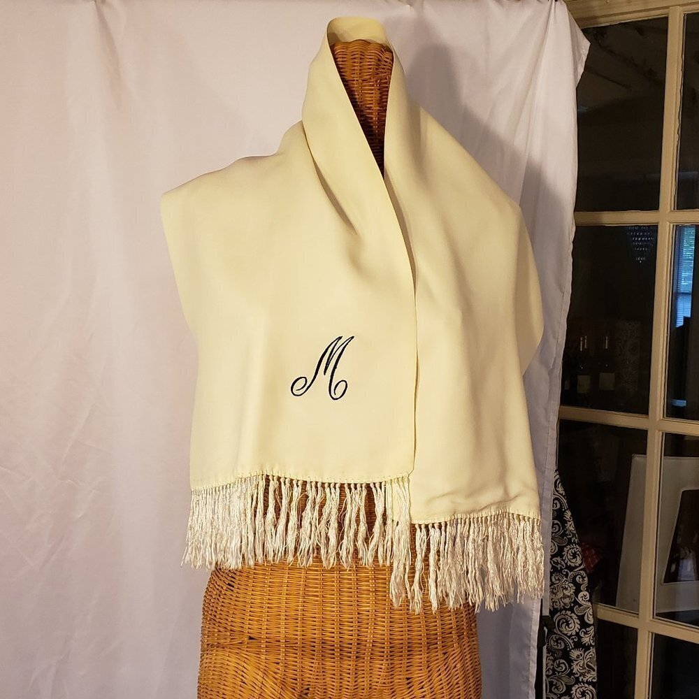 Vintage Ladies White Scarf Styled by CURRIE Monogramed w/an M